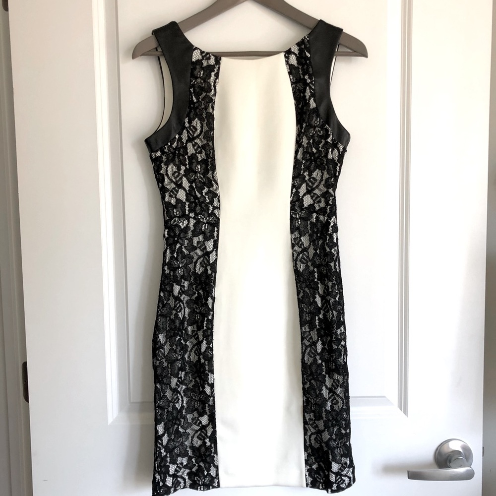 Guess White Dress w/ Black Lace, Faux Leather trim